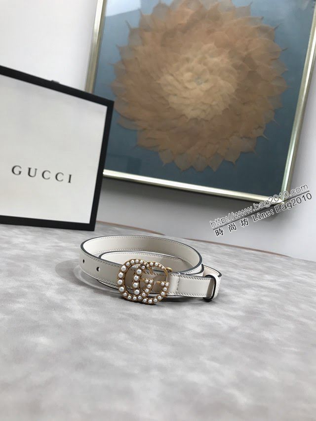 Gucci女士皮帶 古奇珍珠扣雙面牛皮腰帶  jjp1849